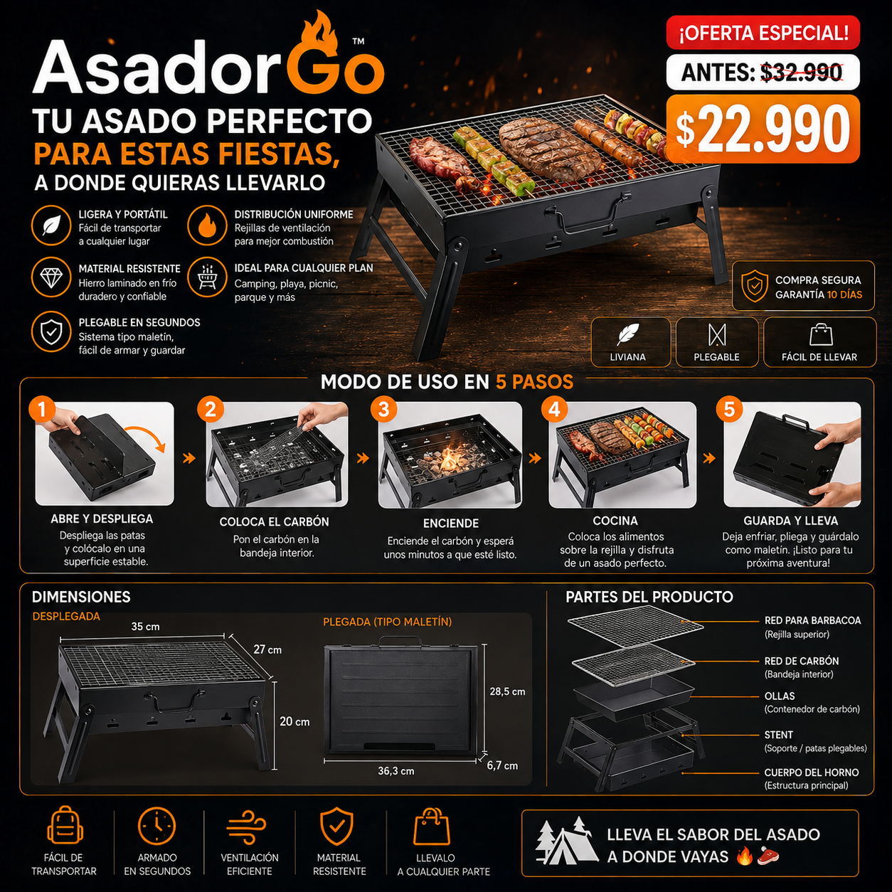 AsadorGo™ | tu asado perfecto para estas fiestas, a donde quieras llevarlo.