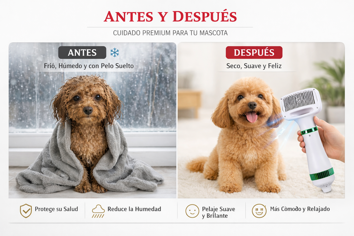 FurDry Pro™ | seca, cepilla y elimina el pelo suelto de tu mascota en minutos.