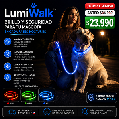 LumiWalk™ | brillo y seguridad para tu mascota en cada paseo.