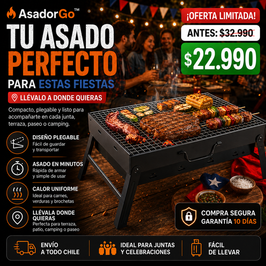 AsadorGo™ | tu asado perfecto para estas fiestas, a donde quieras llevarlo.