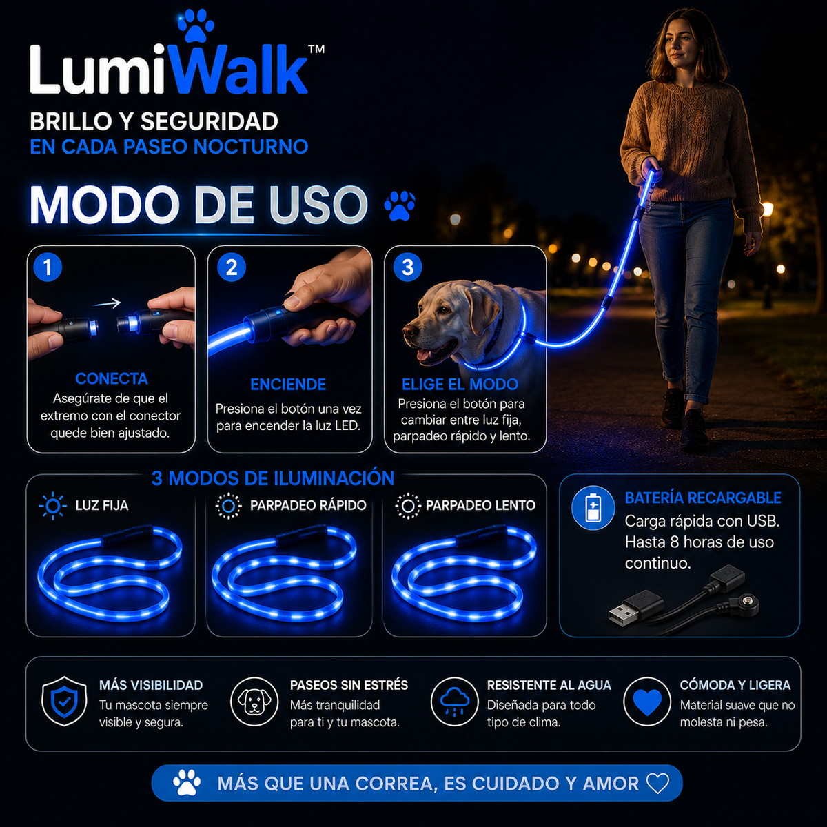 LumiWalk™ | brillo y seguridad para tu mascota en cada paseo.
