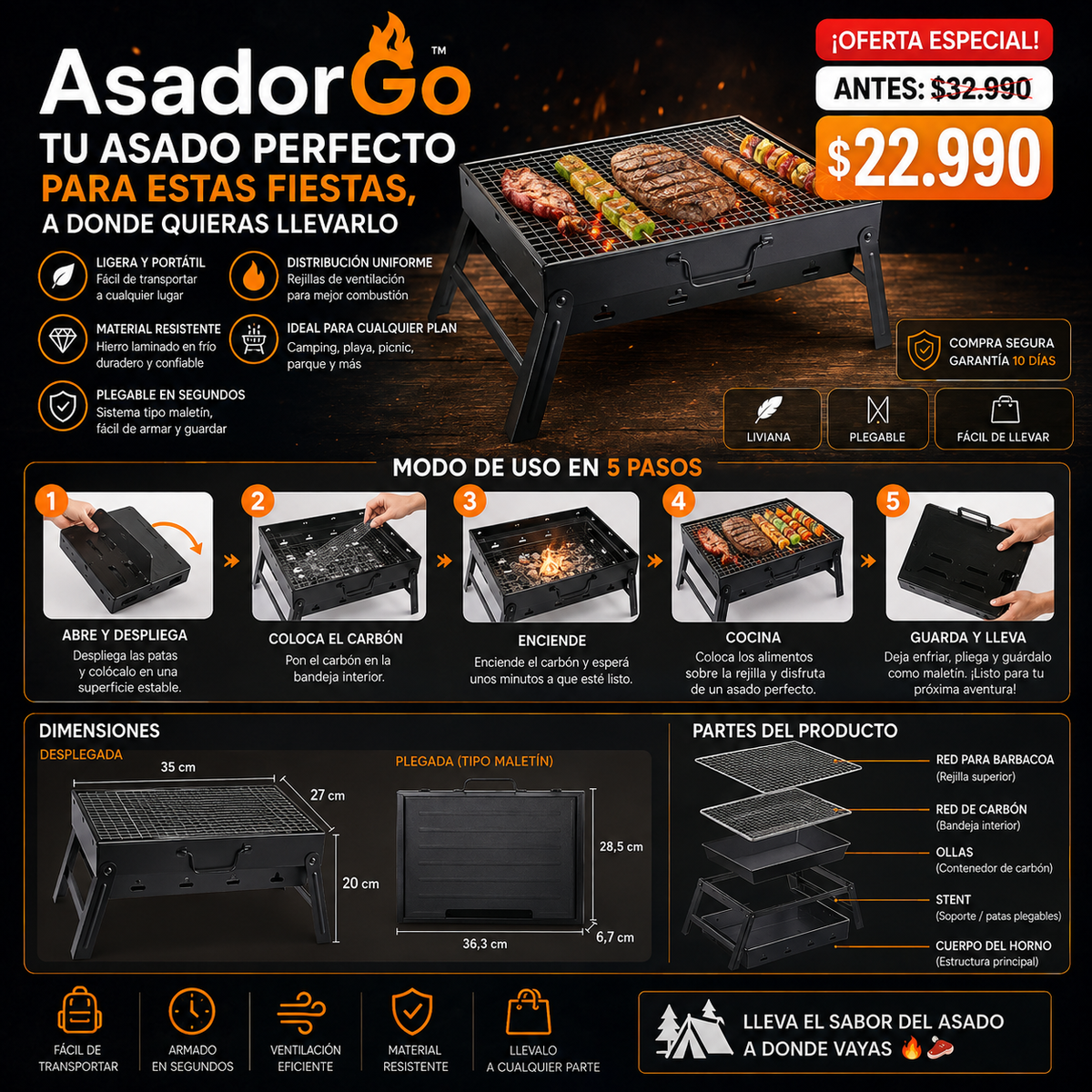 AsadorGo™ | tu asado perfecto para estas fiestas, a donde quieras llevarlo.
