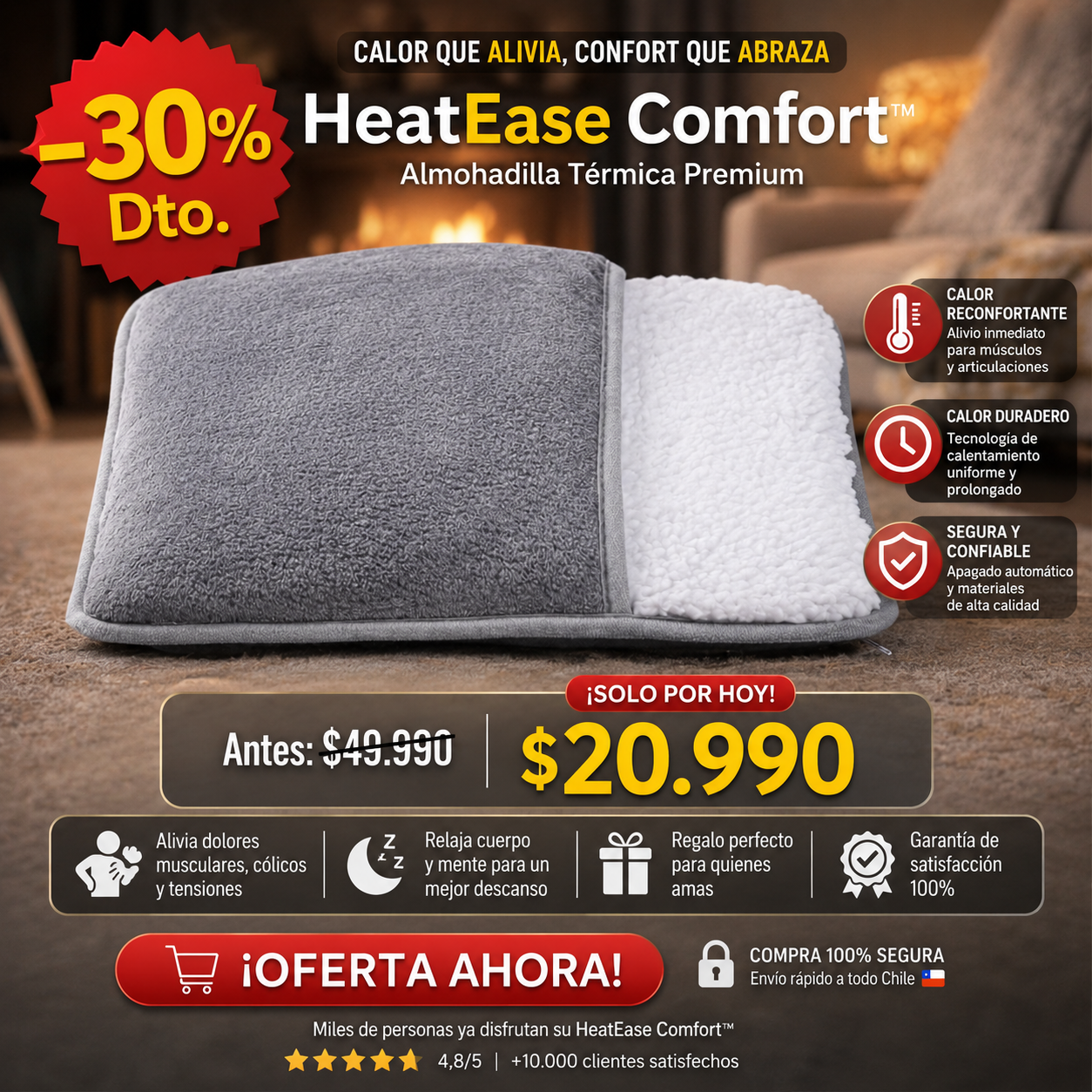 HeatEase Comfort™ | Calor envolvente para pies y manos en segundos.