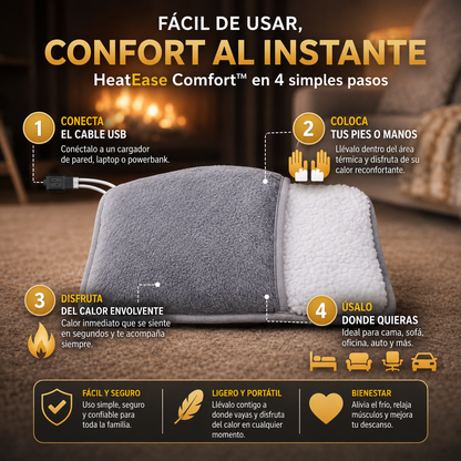 HeatEase Comfort™ | Calor envolvente para pies y manos en segundos.