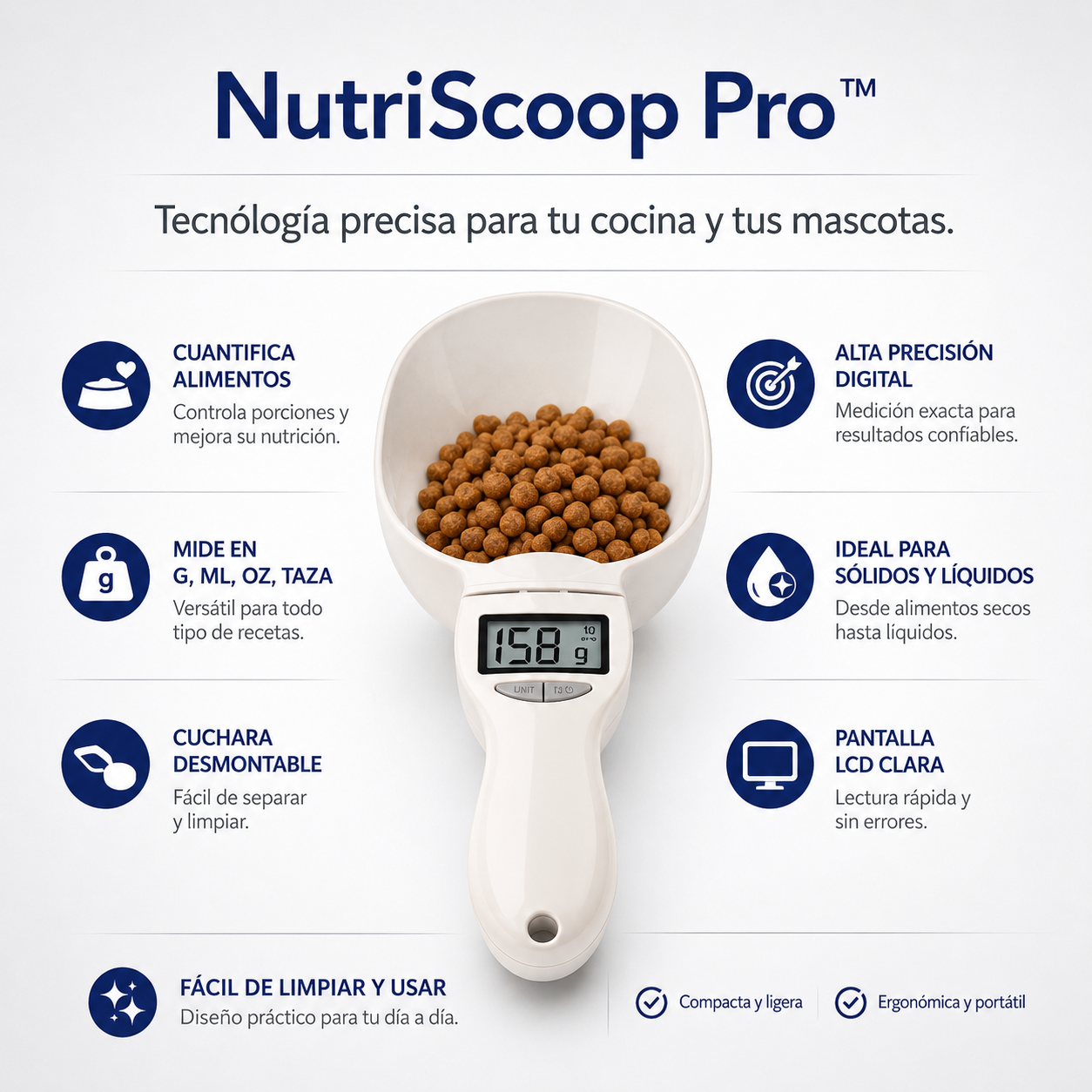 NutriScoop Pro™ | Cuchara Báscula Digital para mascotas y cocina