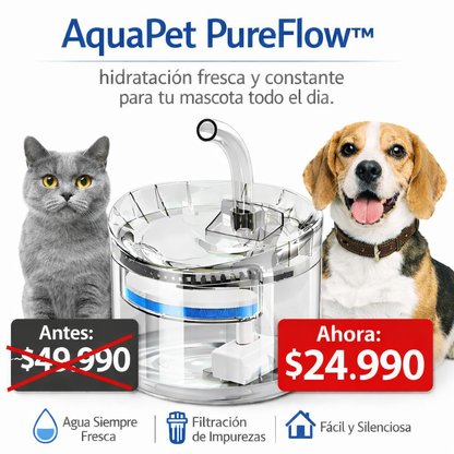 AquaPet PureFlow™ | hidratación fresca y constante para tu mascota todo el día.