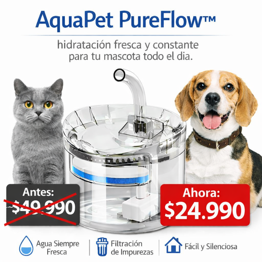 AquaPet PureFlow™ | hidratación fresca y constante para tu mascota todo el día.