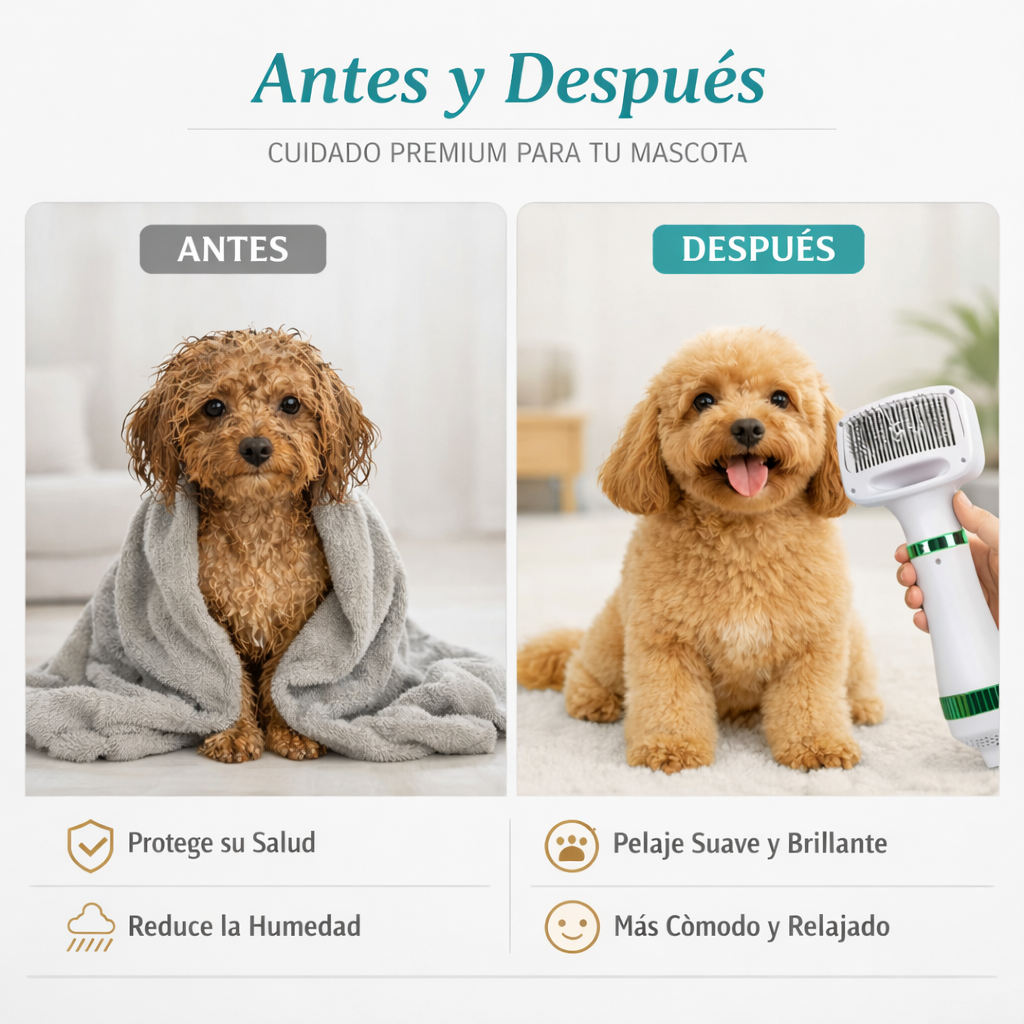 FurDry Pro™ | seca, cepilla y elimina el pelo suelto de tu mascota en minutos.